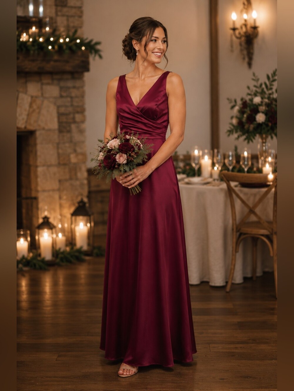 Bari Jay Burgundy Satin Bridesmaid Gown Style 789 Wedding Women's 5-6